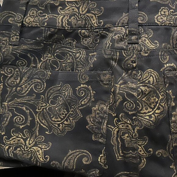 LAUREN Ralph Lauren Black/Gold Metallic Damask Style Print Jeans NWOT Size 4 - Picture 8 of 10
